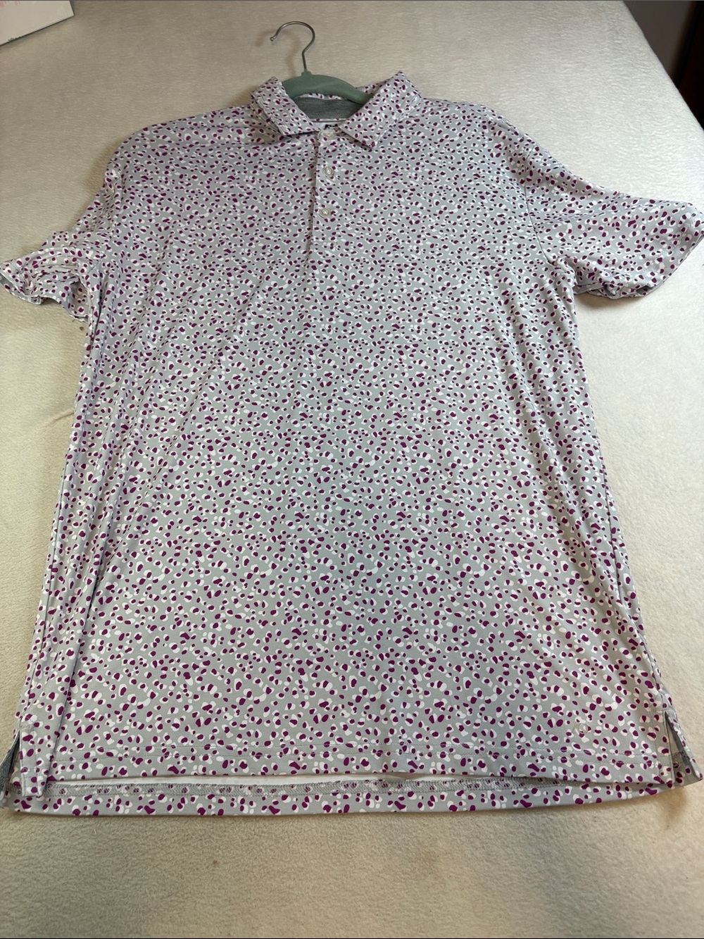Light Gray Polo with Magenta Spot Print